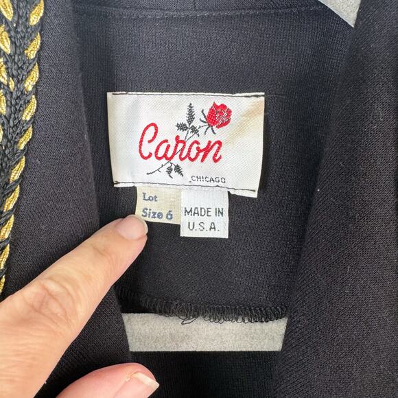 VTG Caron Black Gold Ornate Fitted Power Blazer Eclectic Angular Long Sleeves 6 - Picture 10 of 11